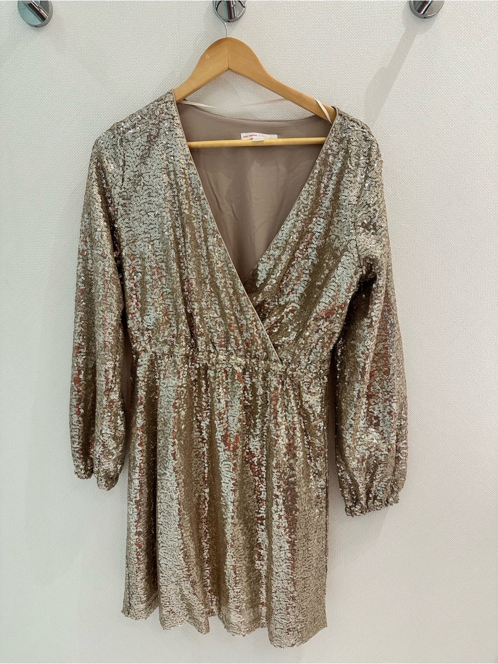Joe Fresh x Roxy Earle Sequined V-Neck Midi Dress in Champagne Gold